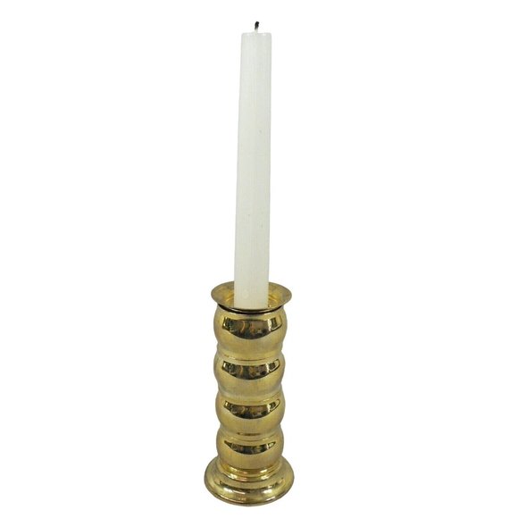 Candlestick Brass with Napkin Rings, Stacked on Brass Candlestick Base 4 Rings a - Picture 1 of 11